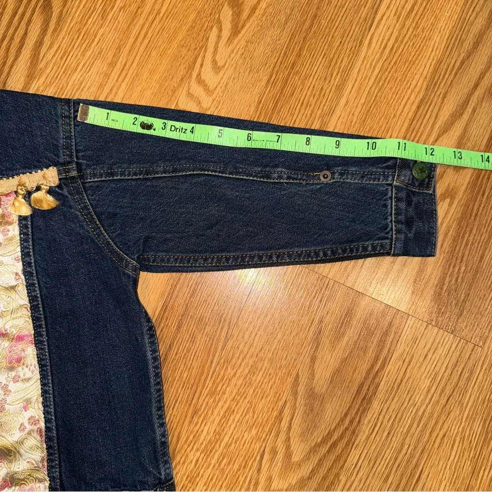 OshKosh B'gosh‎ Upcycled Dark Blue Jean Jacket with Pink Brocade Detail